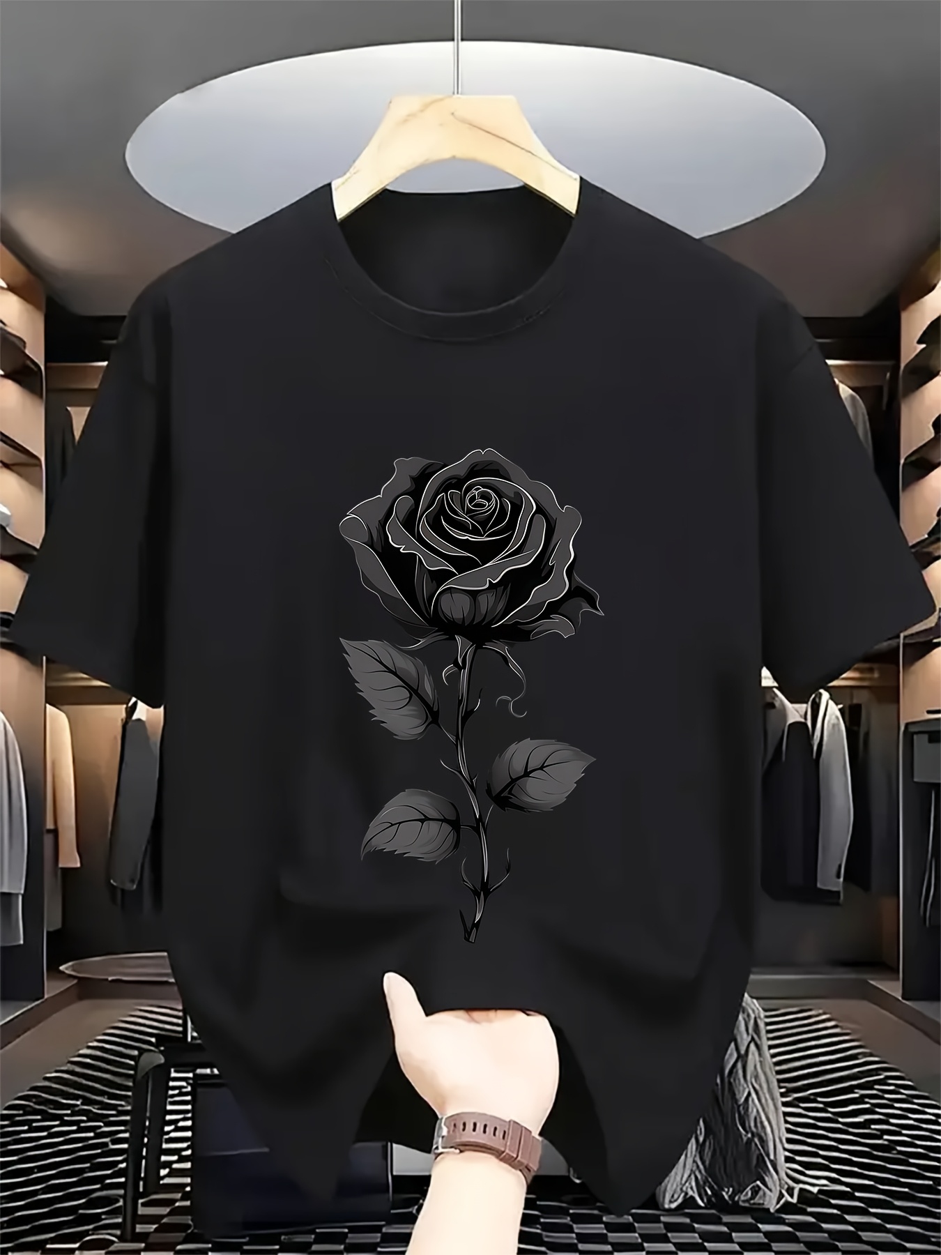 Tall Men Formal Wear - Men's Classic Retro Black Rose T-Shirt