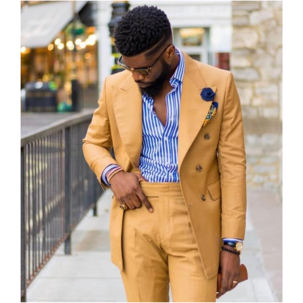Yellow Men Suits Wide Peaked L - Formal Wear For Men Yellow reseña y precio