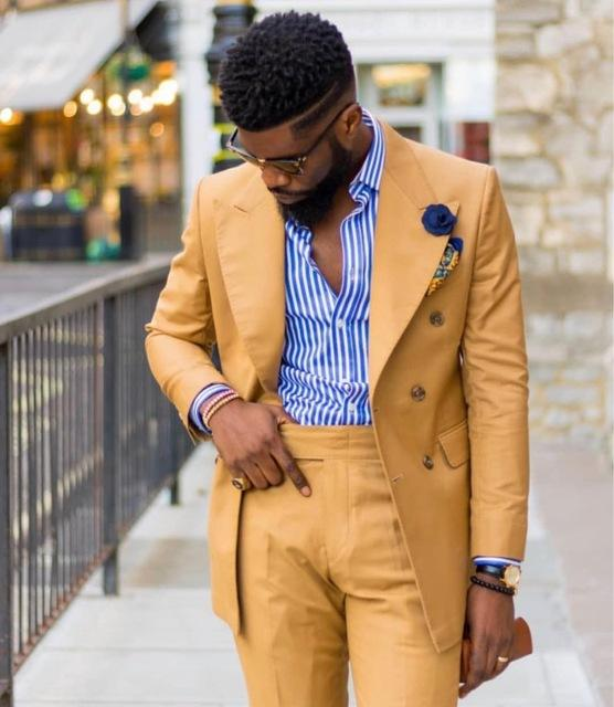 Yellow Men Suits Wide Peaked L - Formal Wear For Men Yellow reseña y precio