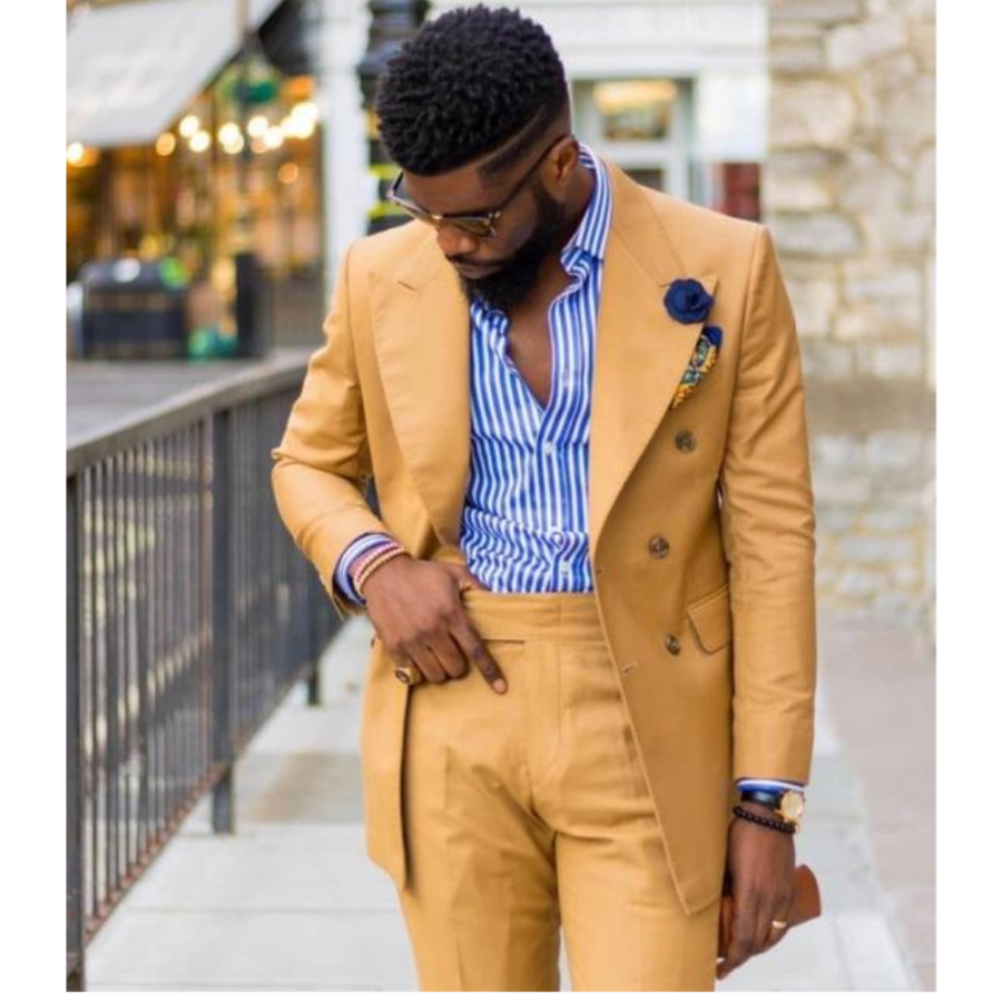 Yellow Men Suits Wide Peaked L - Formal Wear For Men Yellow reseña y precio