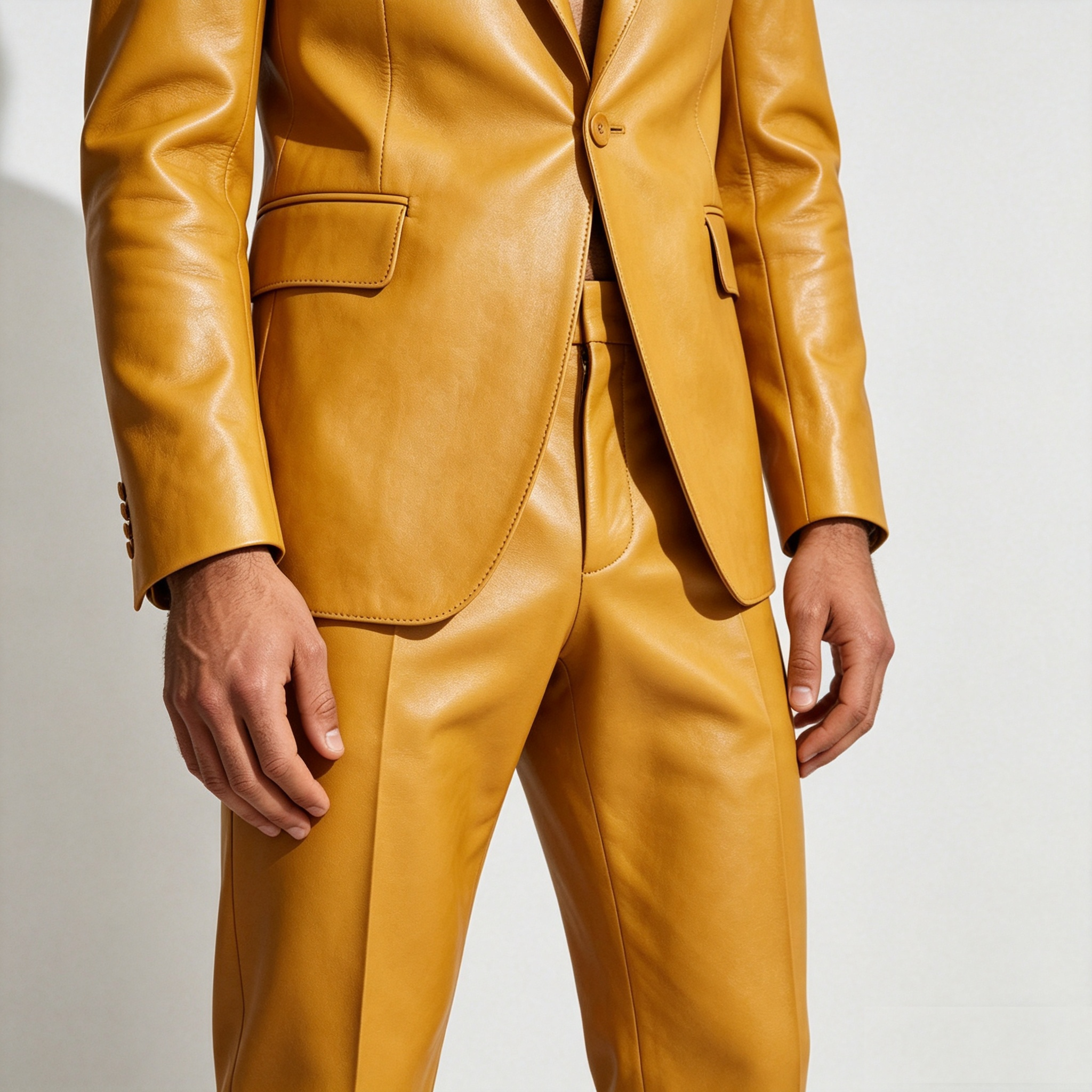 Yellow PU Leather Men Suit Set - Formal Wear For Men Yellow reseña y precio