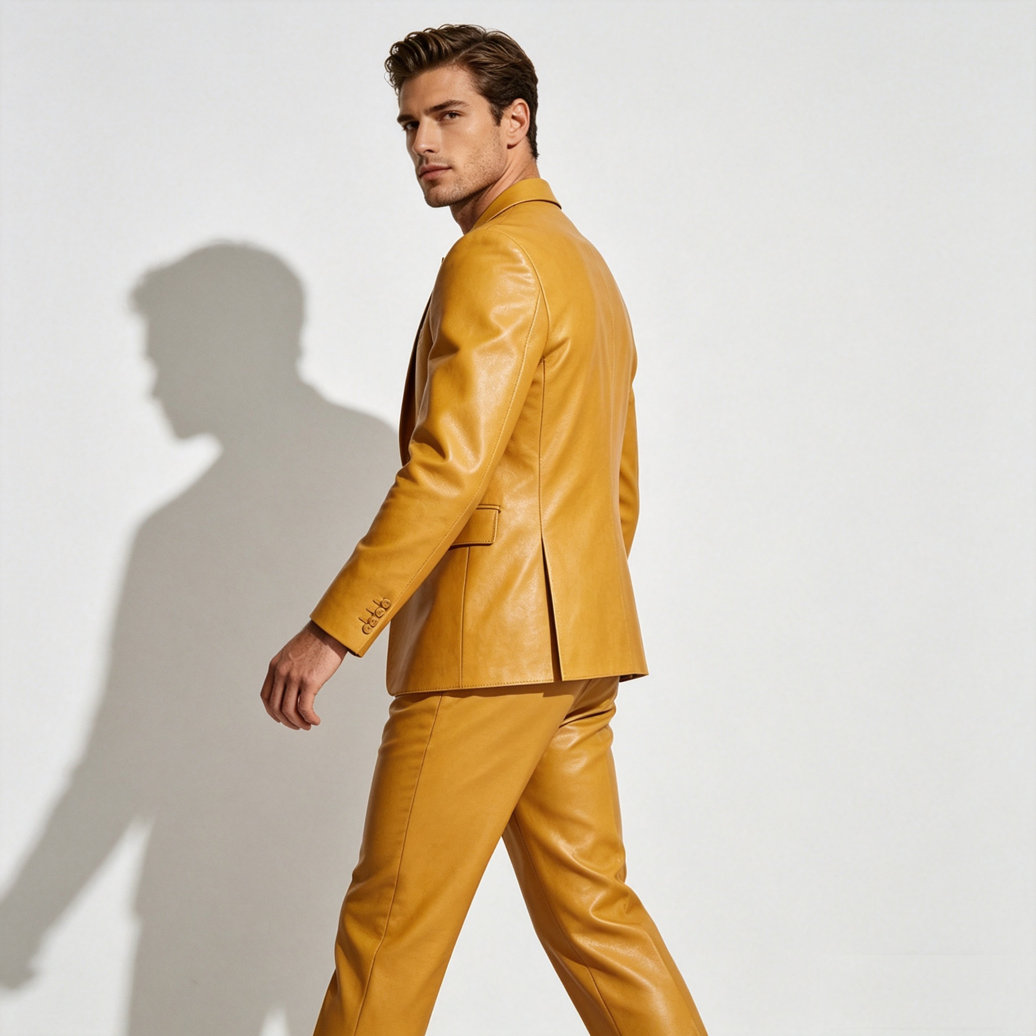 Yellow PU Leather Men Suit Set - Formal Wear For Men Yellow reseña y precio