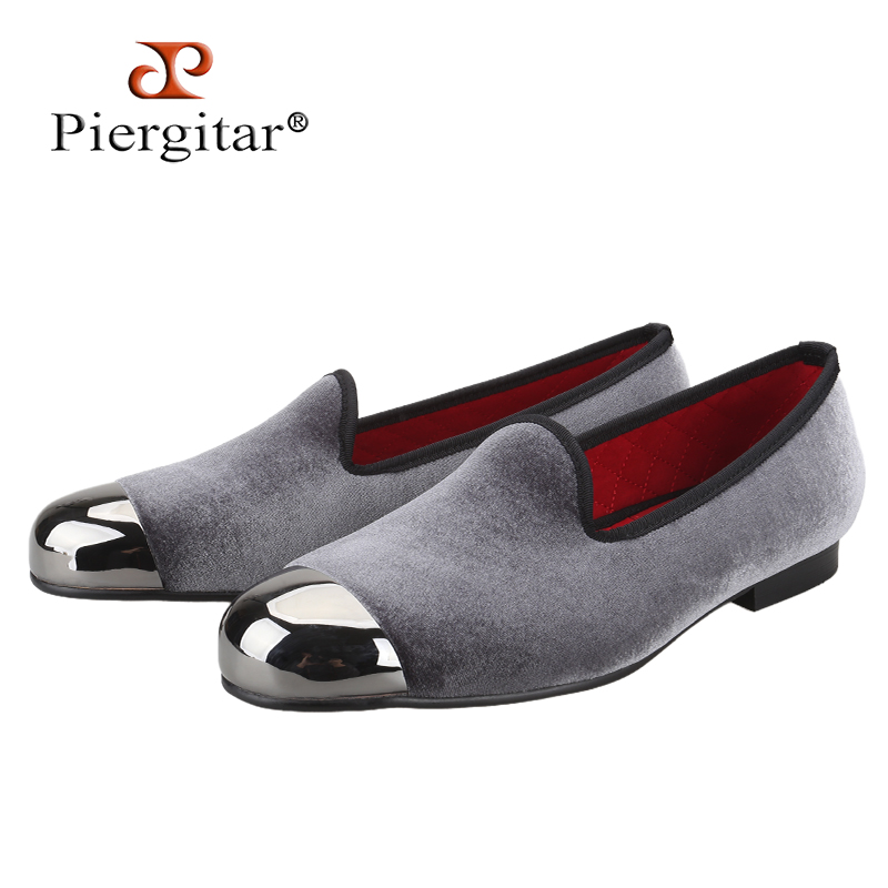 Piergitar Gray Velvet Slip-On  - Men'S Formal Wear Slippers reseña y precio