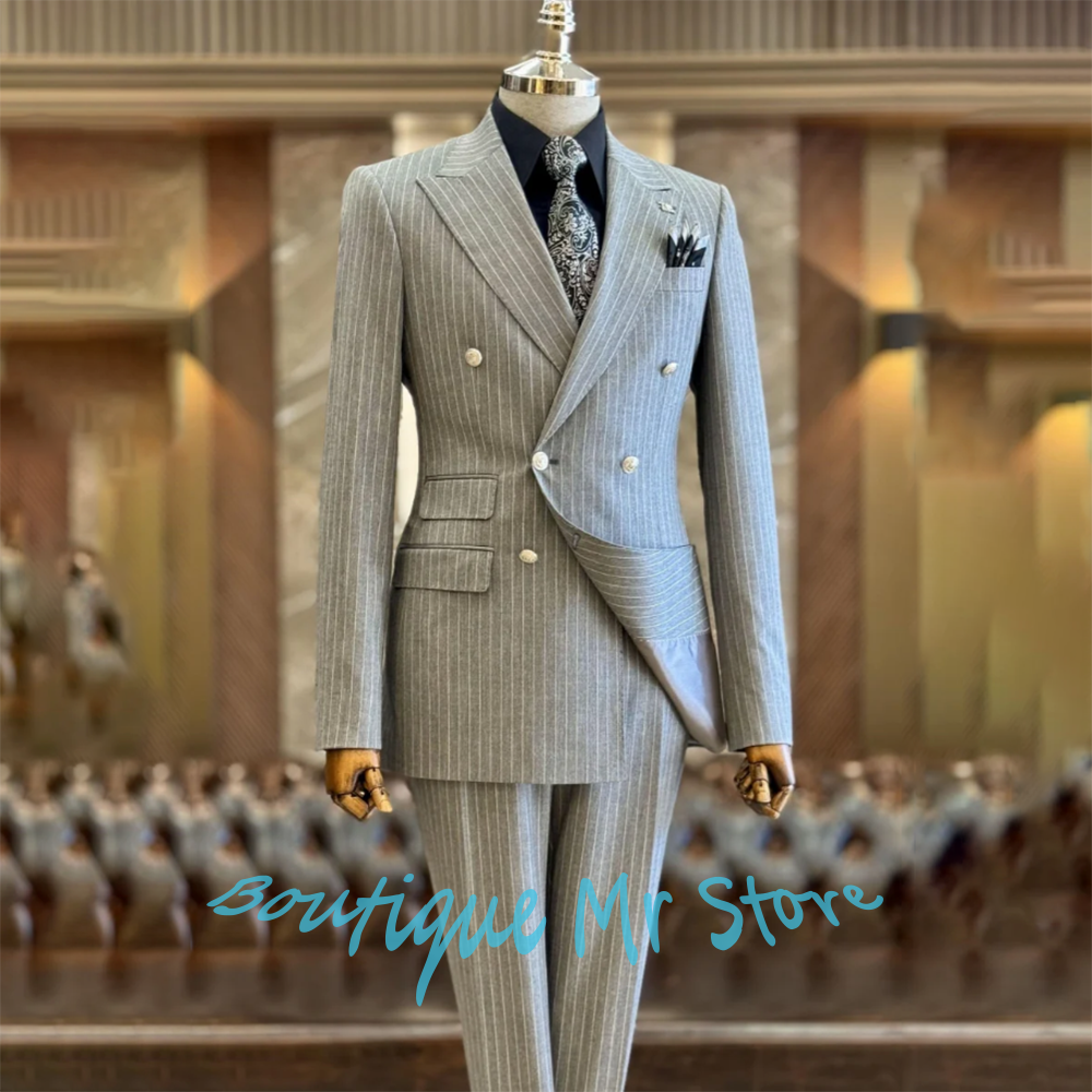 Light Gray Striped Woolen Men' - Men Formal Wear Look reseña y precio
