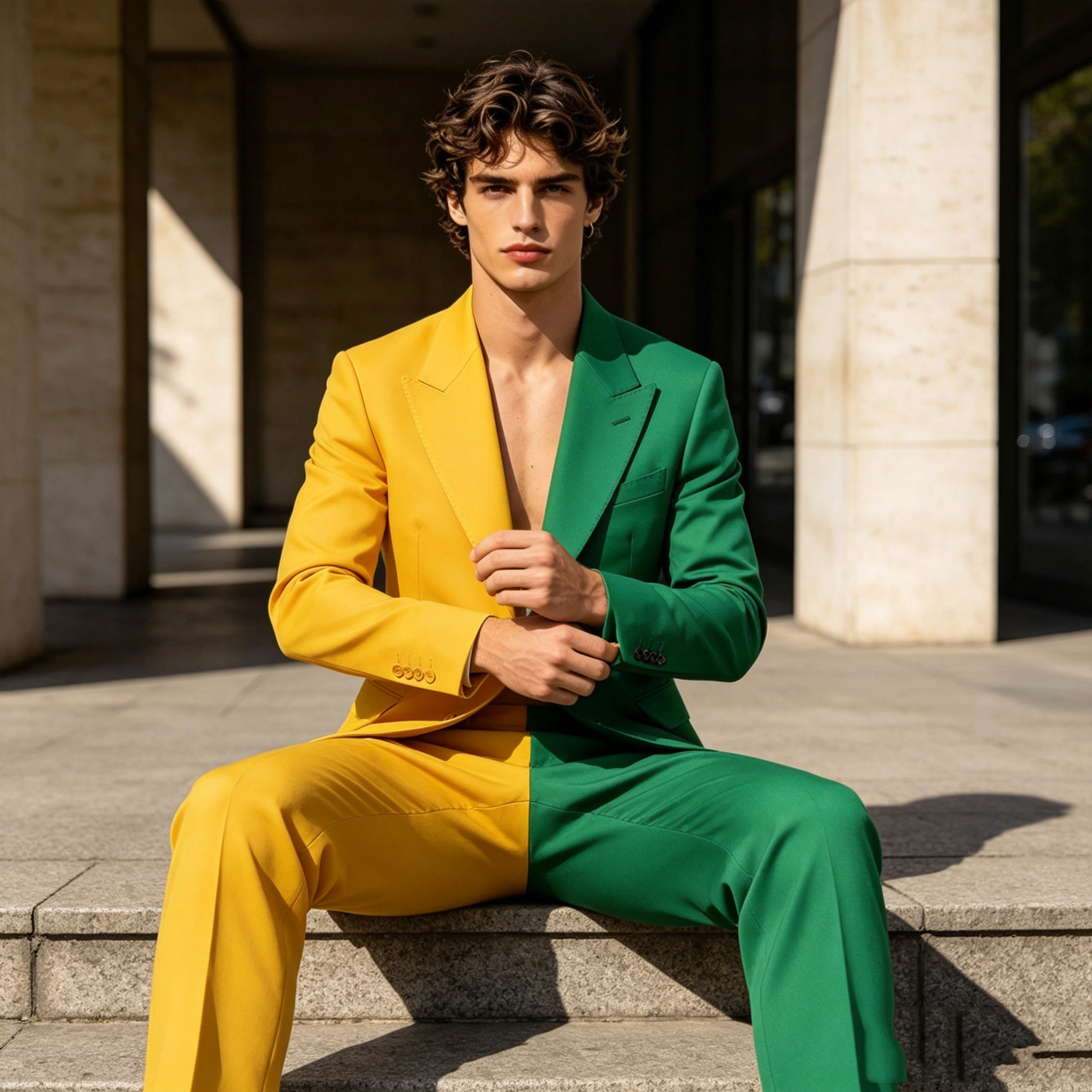 Splicing Colors Men Suit Set 2 - Formal Wear For Men Yellow reseña y precio