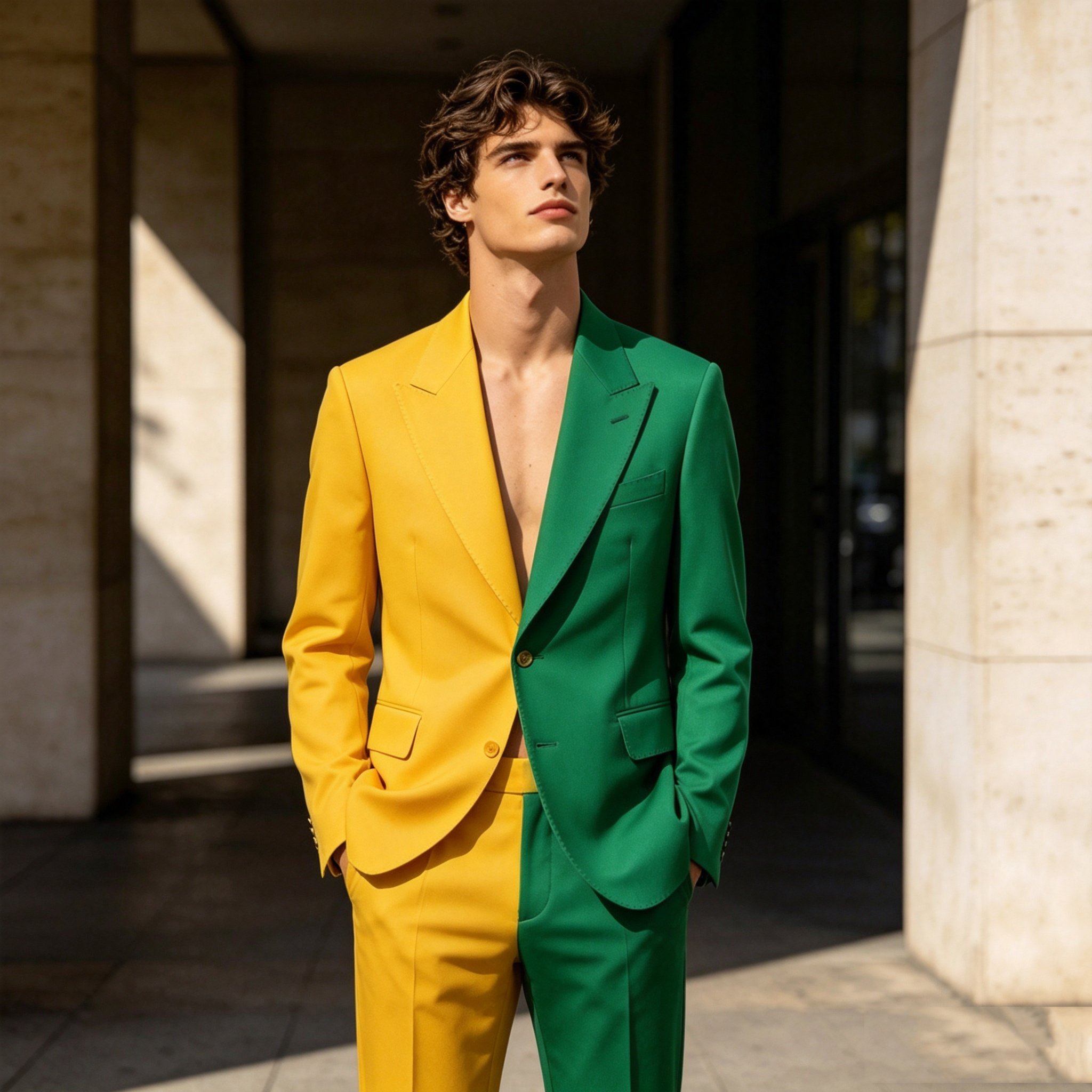 Splicing Colors Men Suit Set 2 - Formal Wear For Men Yellow reseña y precio