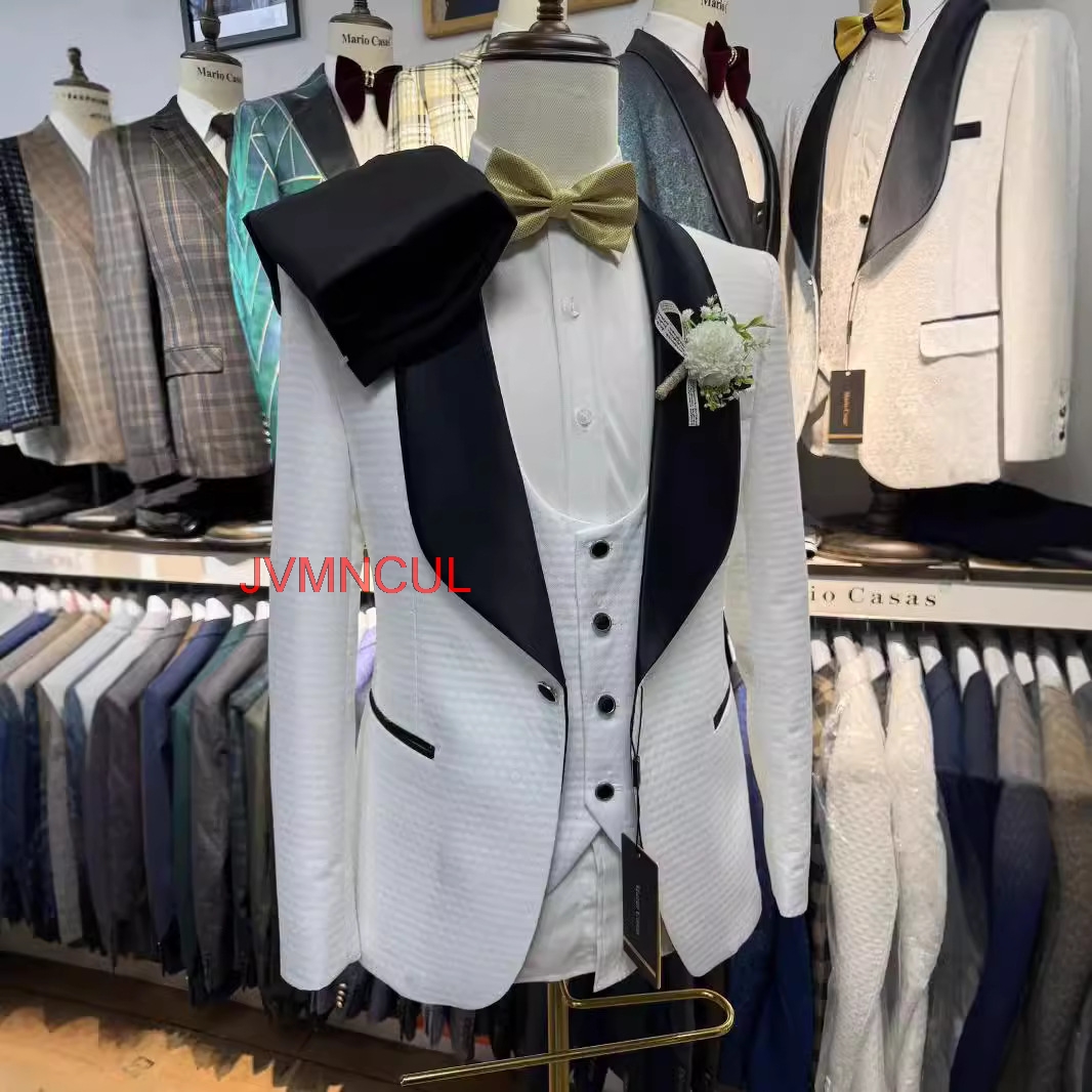 2026 Men's White Jacquard 3 Pi - Men'S Formal Wear For Reception reseña y precio