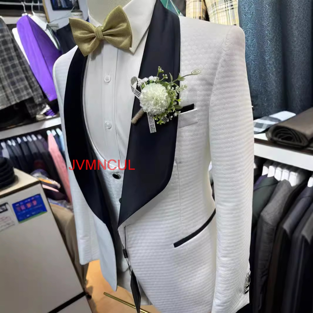 2026 Men's White Jacquard 3 Pi - Men'S Formal Wear For Reception reseña y precio
