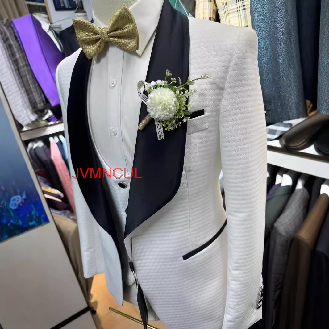 2026 Men's White Jacquard 3 Pi - Men'S Formal Wear For Reception reseña y precio