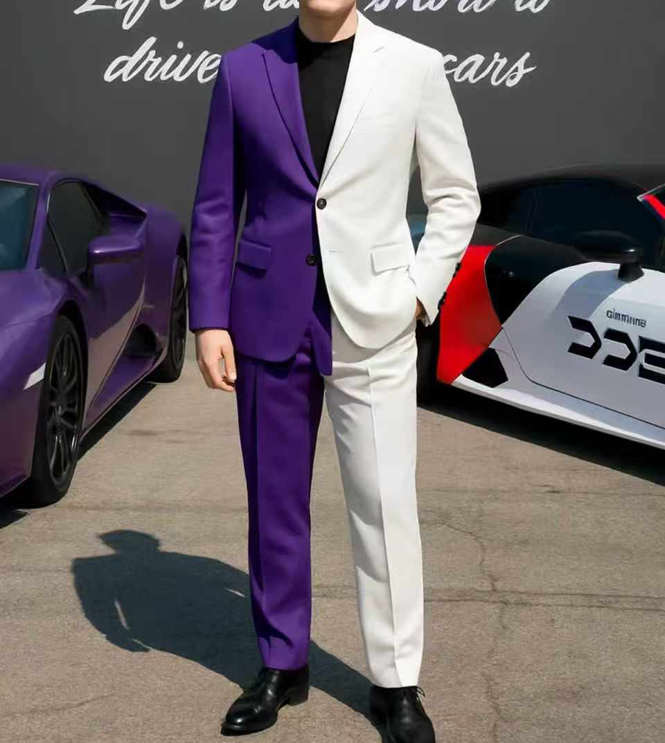 Purple White Men Suit Set 2 Pc - Men Formal Wear Purple reseña y precio